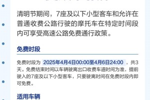 24年清明节高速免费几天,21年清明节高速免费几天
